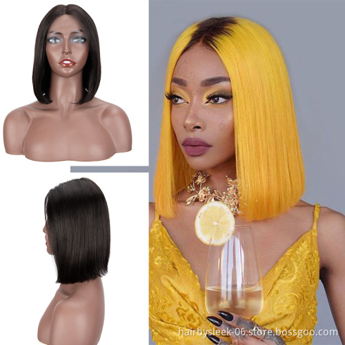 Sweet and cute glueless wigs wholesale 180% Density Brazilian Straight Hair Lace Front Wig Human Hair Wigs bob for black woman